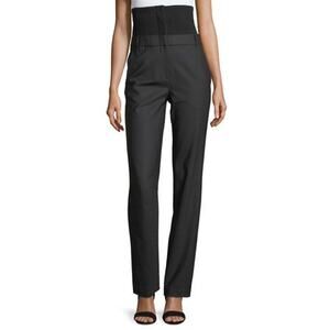 Tibi Ribbed Stretch Wool Paneled Crepe Straight Pants Black Size 8 NWT